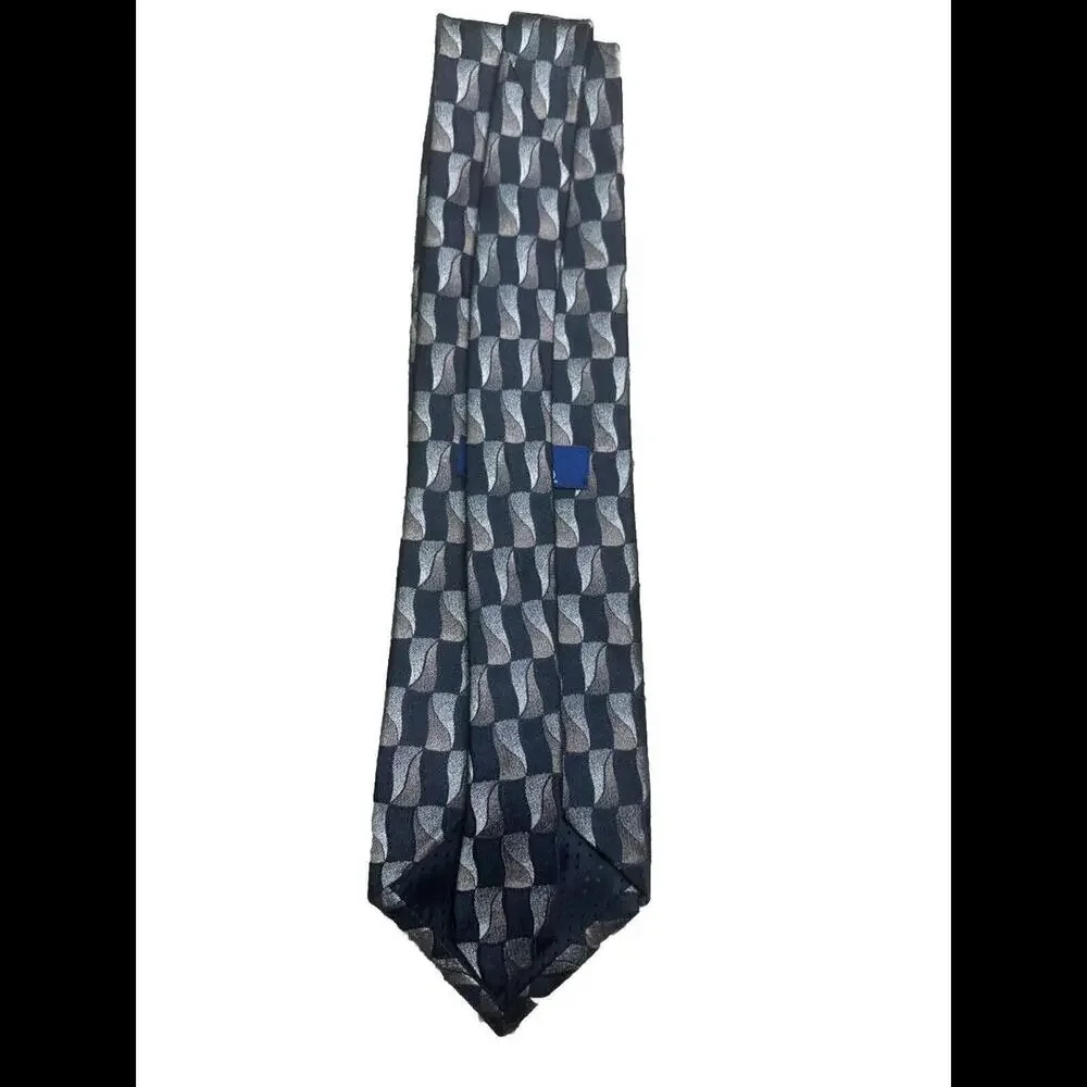 Stafford Executive‎ Men's Tie 100% Silk Black Geometric USA Classic Necktie